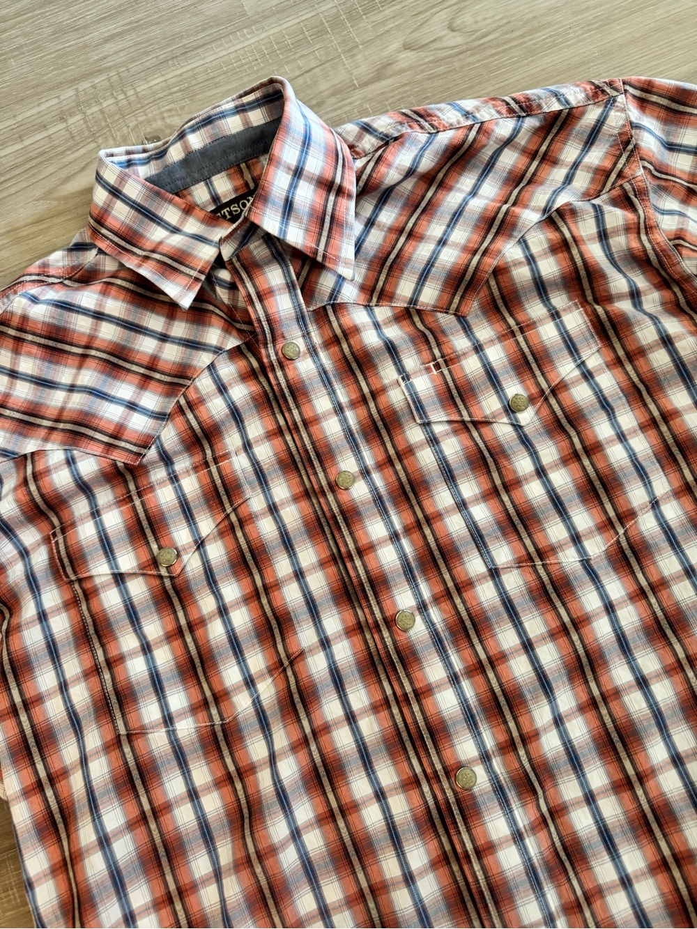 Stetson Men's Plaid Button-Down Shirt - Rust Blue White